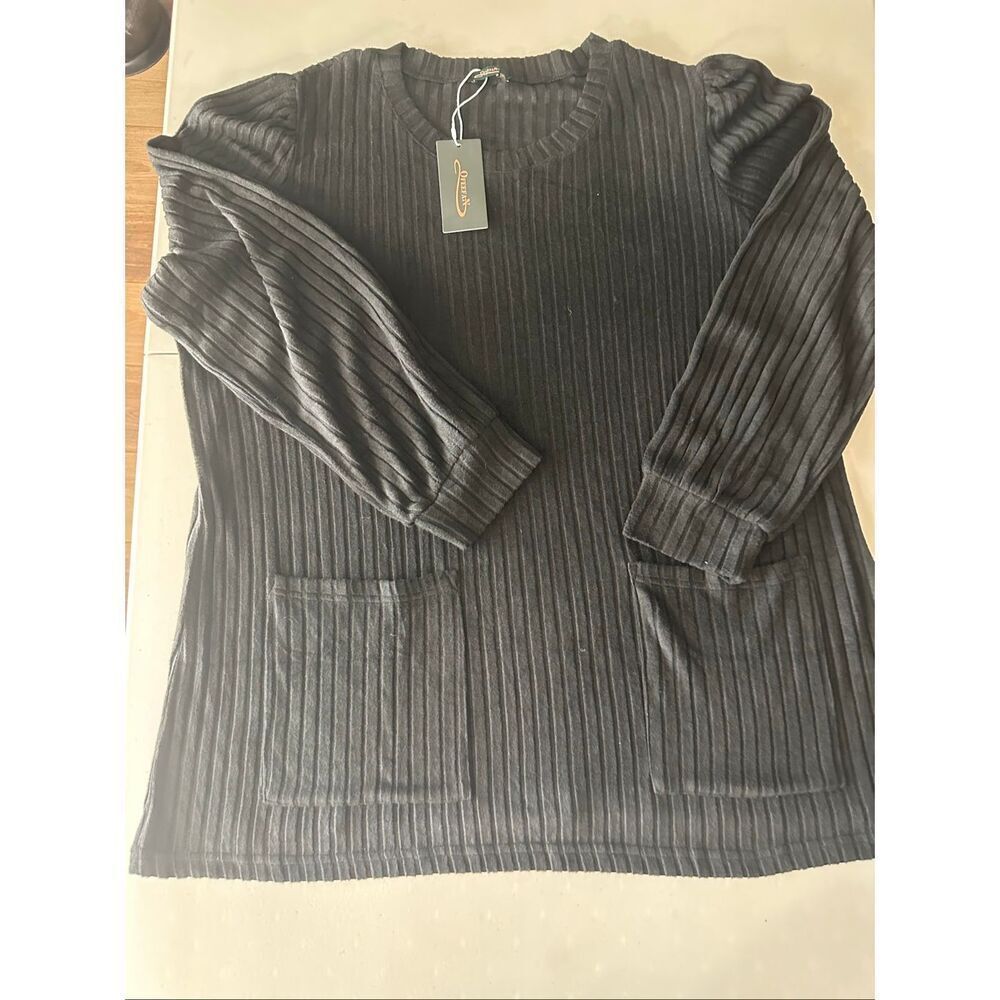 NWT Ofeefan Women's Black Long Sleeve Cozy Ribbed Pullover Sweater Size 3XL